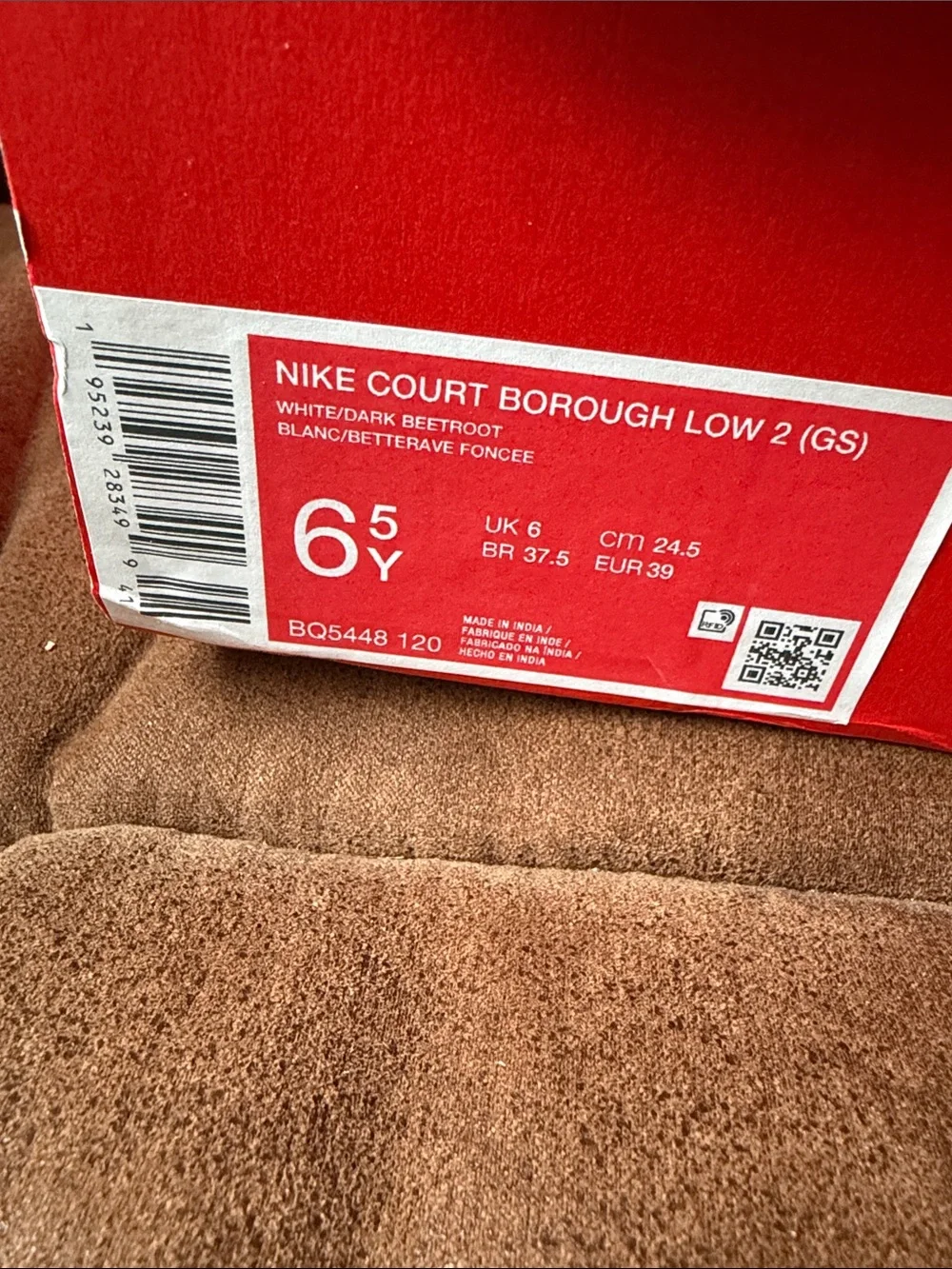 Nike Court Borough Low White Sneakers with Burgundy Swoosh and Pink Heel Tab